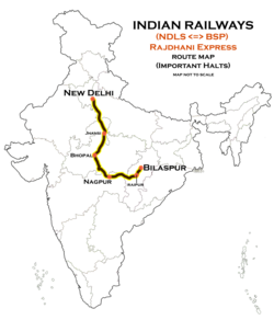 Bilaspur Rajdhani Express route map