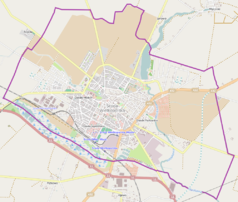 Mapa konturowa Środy Wielkopolskiej, na dole znajduje się punkt z opisem „Środa Wielkopolska”