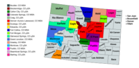 Map of the seventeen core-based statistical areas in Colorado
