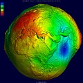 Image 22Geoid, an approximation for the shape of the Earth; shown here with vertical exaggeration (10000 vertical scaling factor). (from Geodesy)