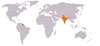 Location map for Guyana and India.