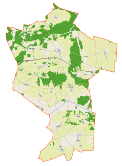 Mapa konturowa gminy Płośnica, u góry znajduje się punkt z opisem „Gralewo”