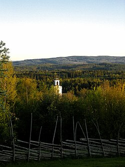 Bjursås Church as from Dössberget in Bjursås