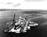 AFDB-1 with West Virginia (BB-48) high and dry in the dock