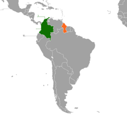 Map indicating locations of Colombia and Guyana