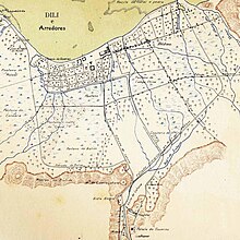 Hand-drawn map showing Dili as a small settlement