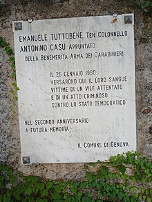 Targa commemorativa in via Edoardo Giovan Battista Riboli a Genova