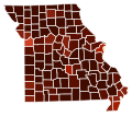 Image 49Map of counties in Missouri by racial plurality, per the 2020 U.S. census Legend Non-Hispanic White   50–60%   60–70%   70–80%   80–90%   90%+ Black or African American   40–50% (from Missouri)