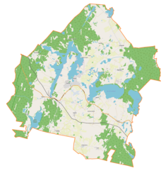 Mapa konturowa gminy Pasym, po prawej znajduje się owalna plamka nieco zaostrzona i wystająca na lewo w swoim dolnym rogu z opisem „Elganowiec”