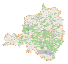 Mapa konturowa powiatu bełchatowskiego, w centrum znajduje się punkt z opisem „Sadykierz”