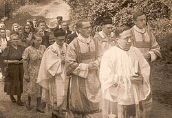 A First Mass taking place in Bzowo, c. 1950s