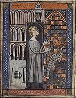 St. Amandus and the serpent, from a 14th-century manuscript
