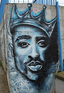 Graffitiwerk van Tupac in Vlasotince, Servië, 2014