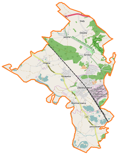 Mapa konturowa gminy Zdzieszowice, po lewej znajduje się punkt z opisem „Łęg”