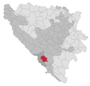Lage der Gemeinde Široki Brijeg in Bosnien und Herzegowina (anklickbare Karte)