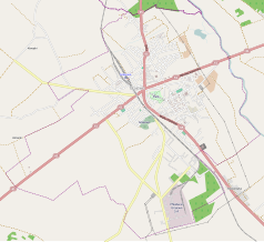 Mapa konturowa Grajewa, w centrum znajduje się punkt z opisem „Parafiaśw. Jana Pawła IIw Grajewie”