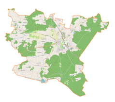 Mapa konturowa gminy Końskie, po lewej nieco u góry znajduje się punkt z opisem „Gabrielnia”