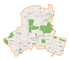 Mapa konturowa gminy Leśniowice, blisko centrum po prawej na dole znajduje się punkt z opisem „Teresin”