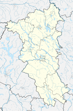 Mapa konturowa powiatu ostródzkiego, na dole znajduje się punkt z opisem „Pietrzwałd”