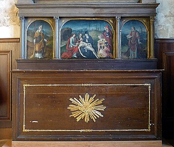 Retable in Chapel of Saint_Catherine, paintings of Christ and the Virgin Mary after the Crucifixion, Saint Vincent and Saint Honoré (anonymous artist, 16h century)