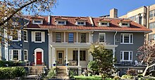 A photograph of rowhouses