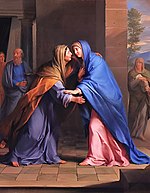 Elizabeth (left) visited by Mary, the Visitation; painting by Philippe de Champaigne