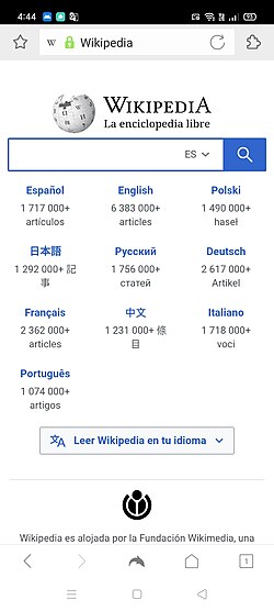 Startseite von Wikipedia im Dolphin Browser