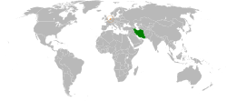 Map indicating locations of Iran and Netherlands