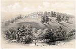 engraving of a country house standing in a park