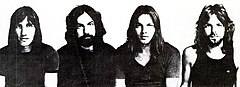 A black and white photograph of the members of Pink Floyd.