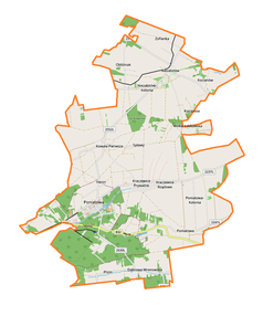 Mapa konturowa gminy Poniatowa, u góry po prawej znajduje się punkt z opisem „Kocianów”