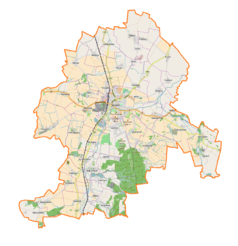 Mapa konturowa gminy Strzelin, na dole znajduje się punkt z opisem „Nowolesie”