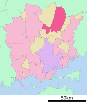 Lage Tsuyamas in der Präfektur