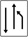 532-10 Einengungstafel; Darstellung mit Gegenverkehr: noch ein Fahrstreifen links in Fahrtrichtung und ein Fahrstreifen im Gegenverkehr
