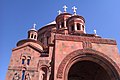 The belfry and the domes at the main entrance