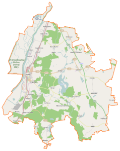 Mapa konturowa gminy Gryfino, u góry znajduje się punkt z opisem „Chlebowo”