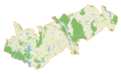 Mapa konturowa gminy Prostki, blisko centrum na prawo znajduje się punkt z opisem „Słup graniczny w Boguszach”