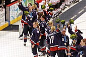 The American women acknowledge the crowd in Vancouver after winning silver medals at the 2010 Winter Olympics.