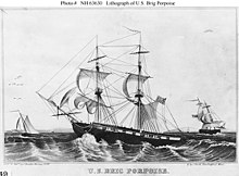 Sketch of a ship with sails at sea