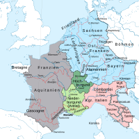 Reichsteilung nach den Verträgen von Verdun und Ribemont 879/880
