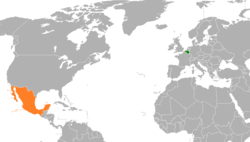 Map indicating locations of Belgium and Mexico