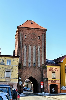 De voorzijde van de Hoge Poort in Darłowo