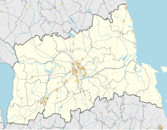 Mapa konturowa prowincji Tartu, w centrum znajduje się punkt z opisem „Budynek przy ulicy Lutsu 8 w Tartu”