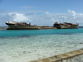 Reste der HMAS Protector auf dem Riff vor Heron Island