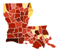 Image 51Map of parishes in Louisiana by racial plurality, per the 2020 U.S. census Legend Non-Hispanic White   40–50%   50–60%   60–70%   70–80%   80–90%   90%+ Black or African American   40–50%   50–60%   60–70%   70–80% (from Louisiana)