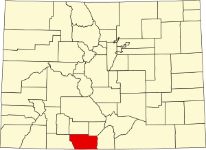 Map of Colorado highlighting Conejos County