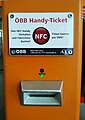 Entwerter der Österreichischen Bundesbahnen, wo man auch per NFC-Technologie das sogenannte Handy-Ticket kaufen kann.