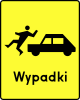 T-14 "plate indicating a place of frequent accidents of nature portrayed by the plate" (here: risk of accident with pedestrian)