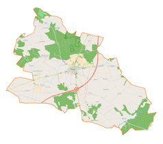 Mapa konturowa gminy Złoczew, na dole nieco na prawo znajduje się punkt z opisem „Kolonia Doliny”