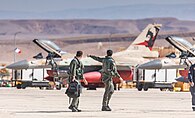 Two Israeli pilots in front of their F-16C jets of 115 Squadron at Ovda in October 2021